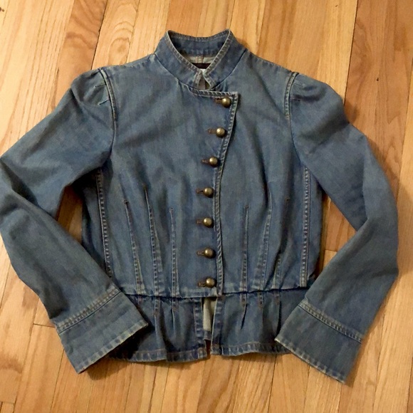 Marc Jacobs Jackets & Blazers - 🌹Marc Jacobs Denim Jean Jacket Distressed Button Up with Peplum Ruffle Hem